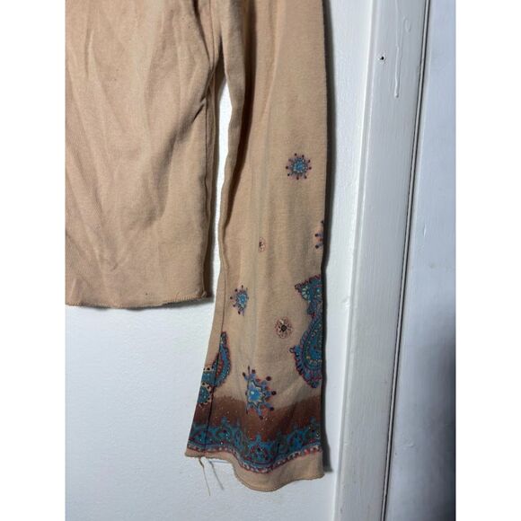 FANG y2k blouse t shirt long sleeve brown boho beaded western southwestern large - Picture 3 of 4